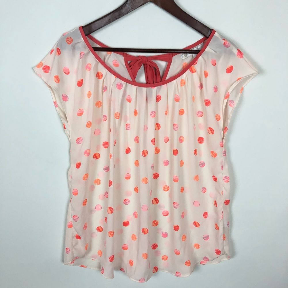 LC Lauren Conrad Cream Orange Pink Cap Sleeve Blouse Top